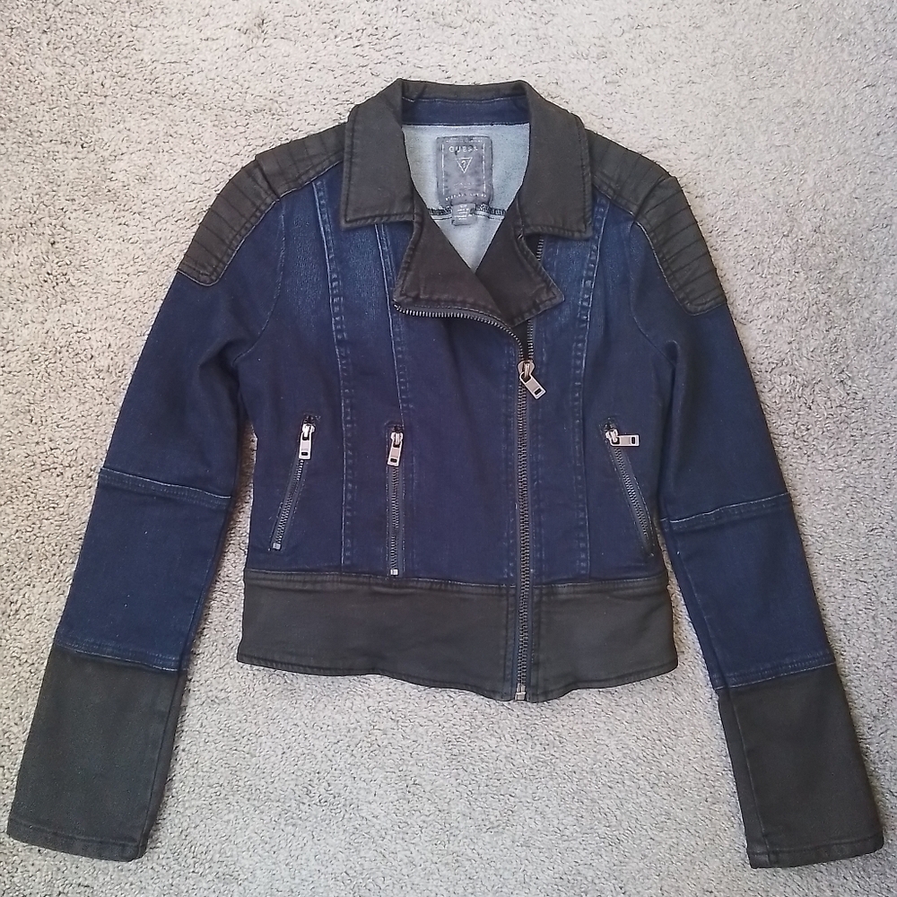 Stylish Guess Women's Denim Moto Jacket - 2 Tone In Small